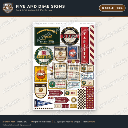 Alpine Railworks 30110G G Scale Five and Dime Signs - Victorian 5