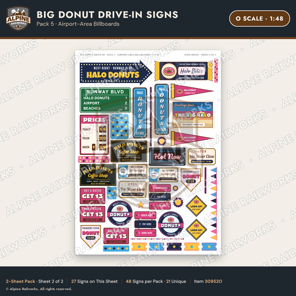 Alpine Railworks 30952O O Scale Roadside Signs - Giant Donut Shop