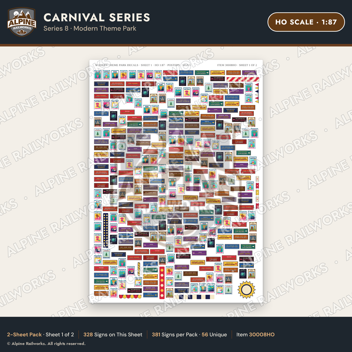 Alpine Railworks 30008HO HO Scale Carnival Signs - Modern Theme Park