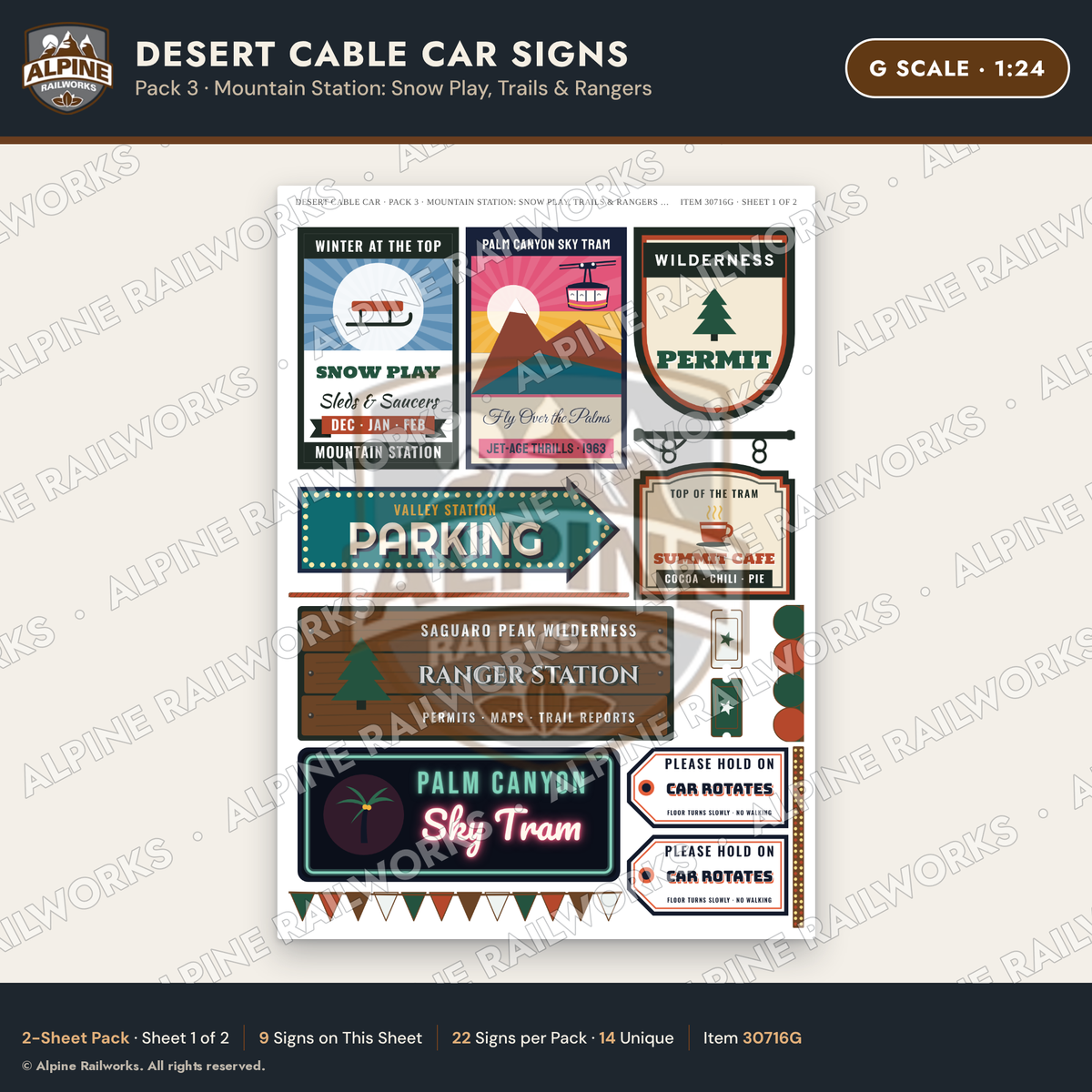 Alpine Railworks 30716G G Scale Tourist Signs - Desert Cable Car