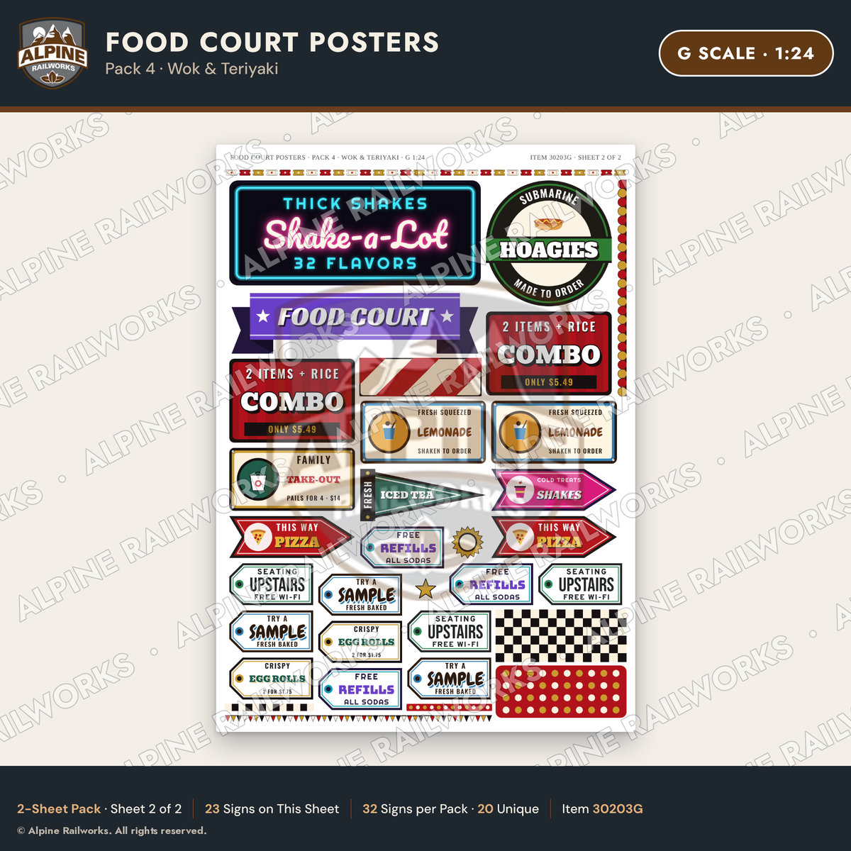 Alpine Railworks 30203G G Scale Food Court Posters - Wok & Teriyaki
