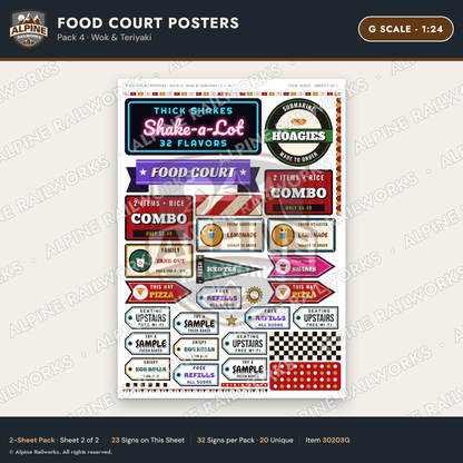 Alpine Railworks 30203G G Scale Food Court Posters - Wok & Teriyaki