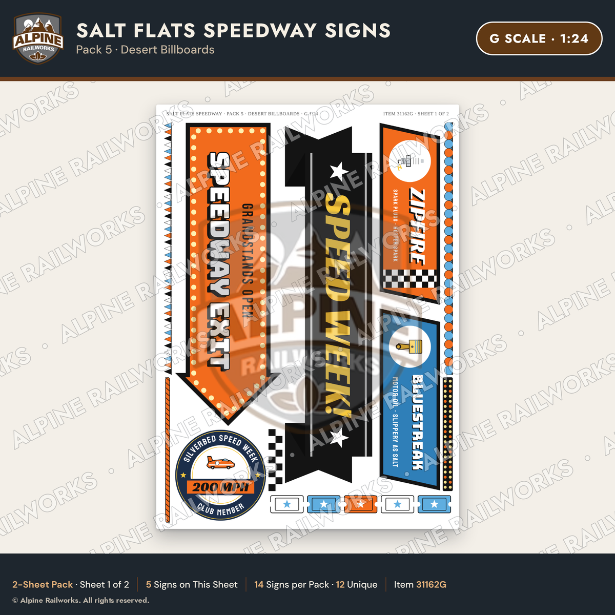 Alpine Railworks 31162G G Scale Racing Signs - Salt Flats Speedway