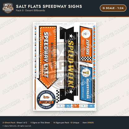 Alpine Railworks 31162G G Scale Racing Signs - Salt Flats Speedway