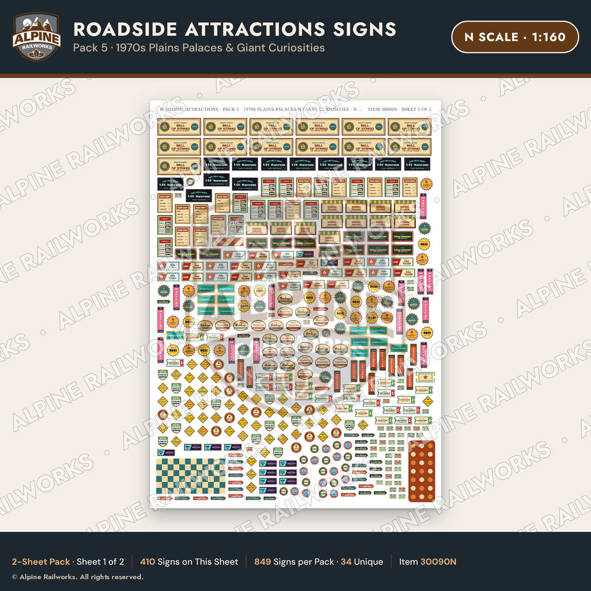 Alpine Railworks 30090N N Scale Roadside Attractions Signs