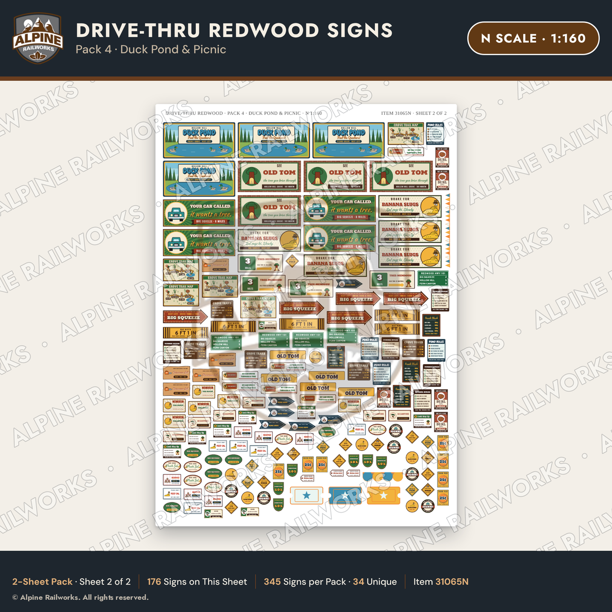Alpine Railworks 31065N N Scale Roadside Signs - Drive-Thru Tree