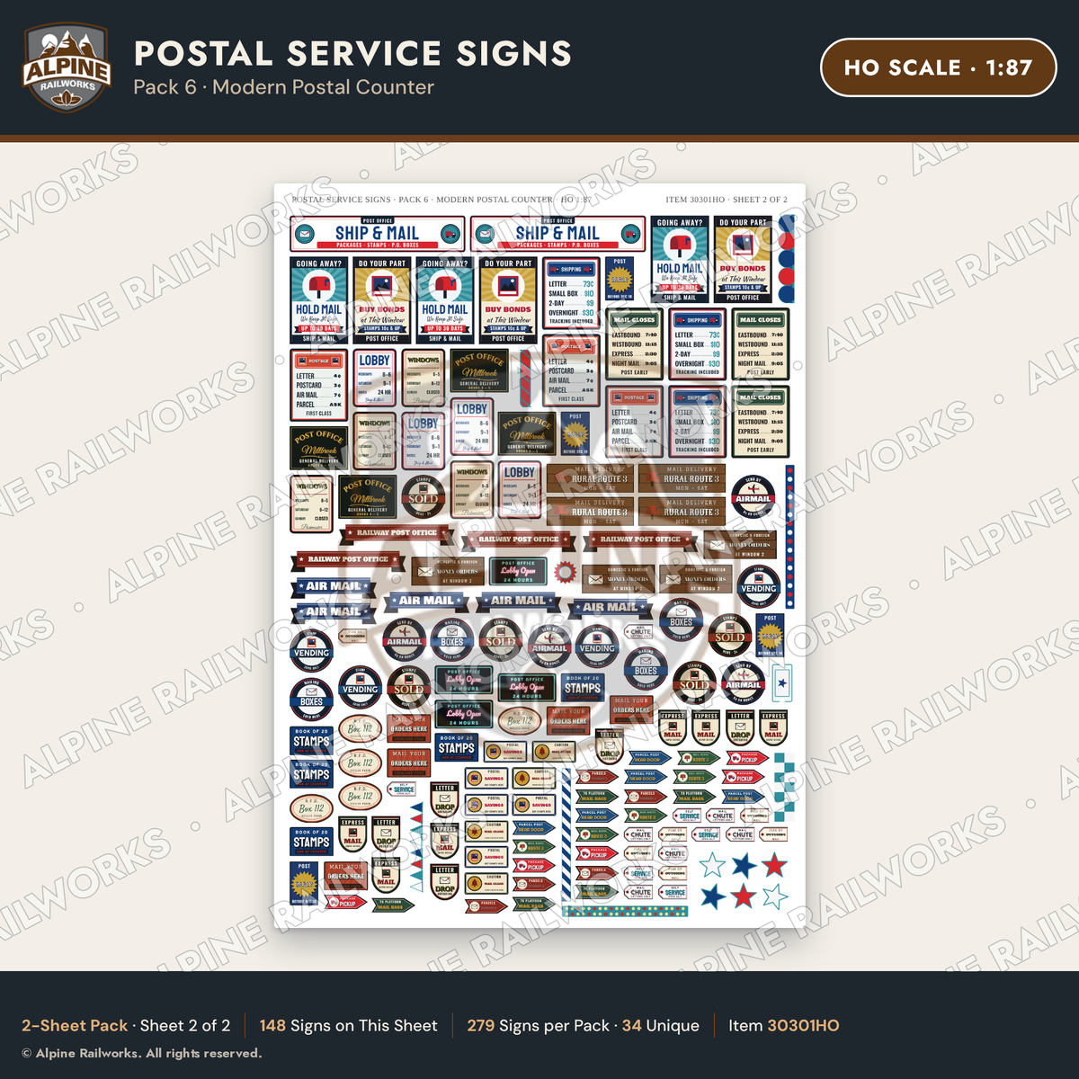 Alpine Railworks 30301HO HO Scale Postal Service Signs