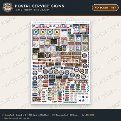 Alpine Railworks 30301HO HO Scale Postal Service Signs