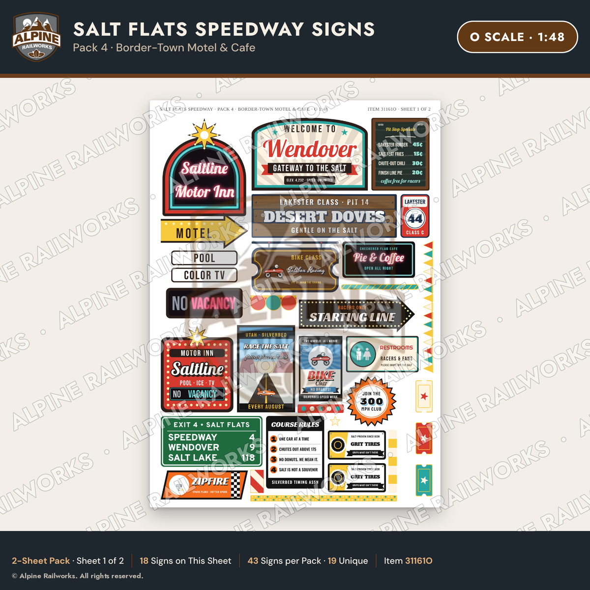 Alpine Railworks 31161O O Scale Racing Signs - Salt Flats Speedway