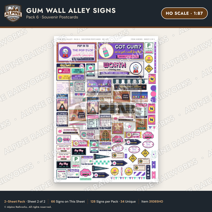 Alpine Railworks 31085HO HO Scale Roadside Signs - Bubblegum Alley
