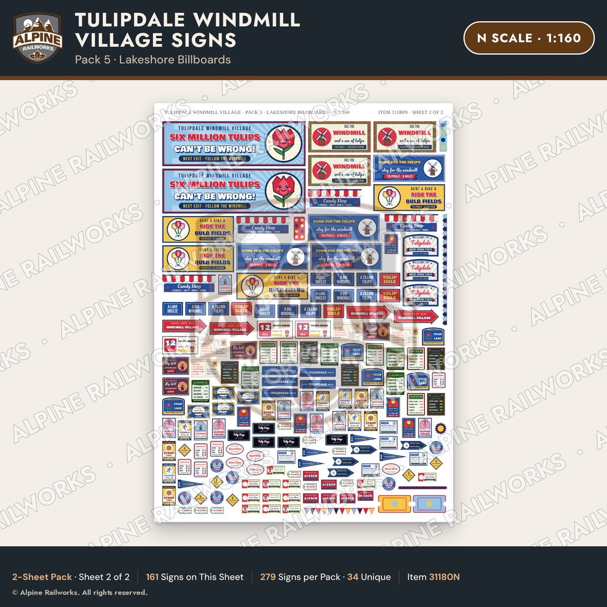 Alpine Railworks 31180N N Scale Roadside Signs - Windmill Village