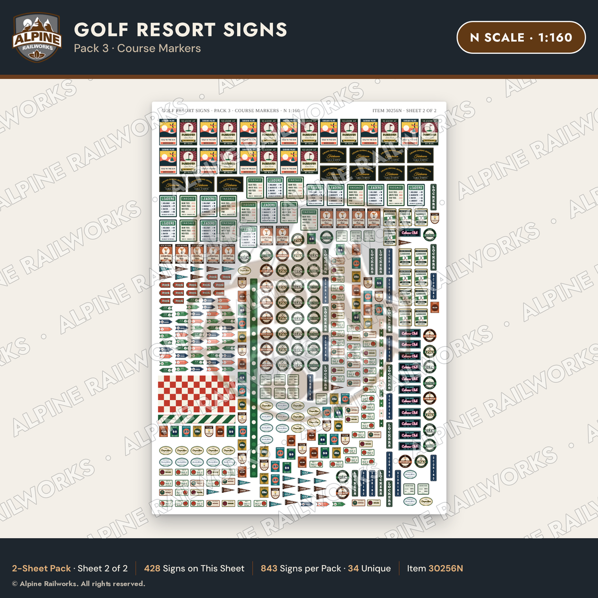 Alpine Railworks 30256N N Scale Golf Resort Signs - Course Markers