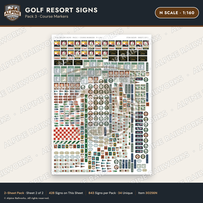 Alpine Railworks 30256N N Scale Golf Resort Signs - Course Markers