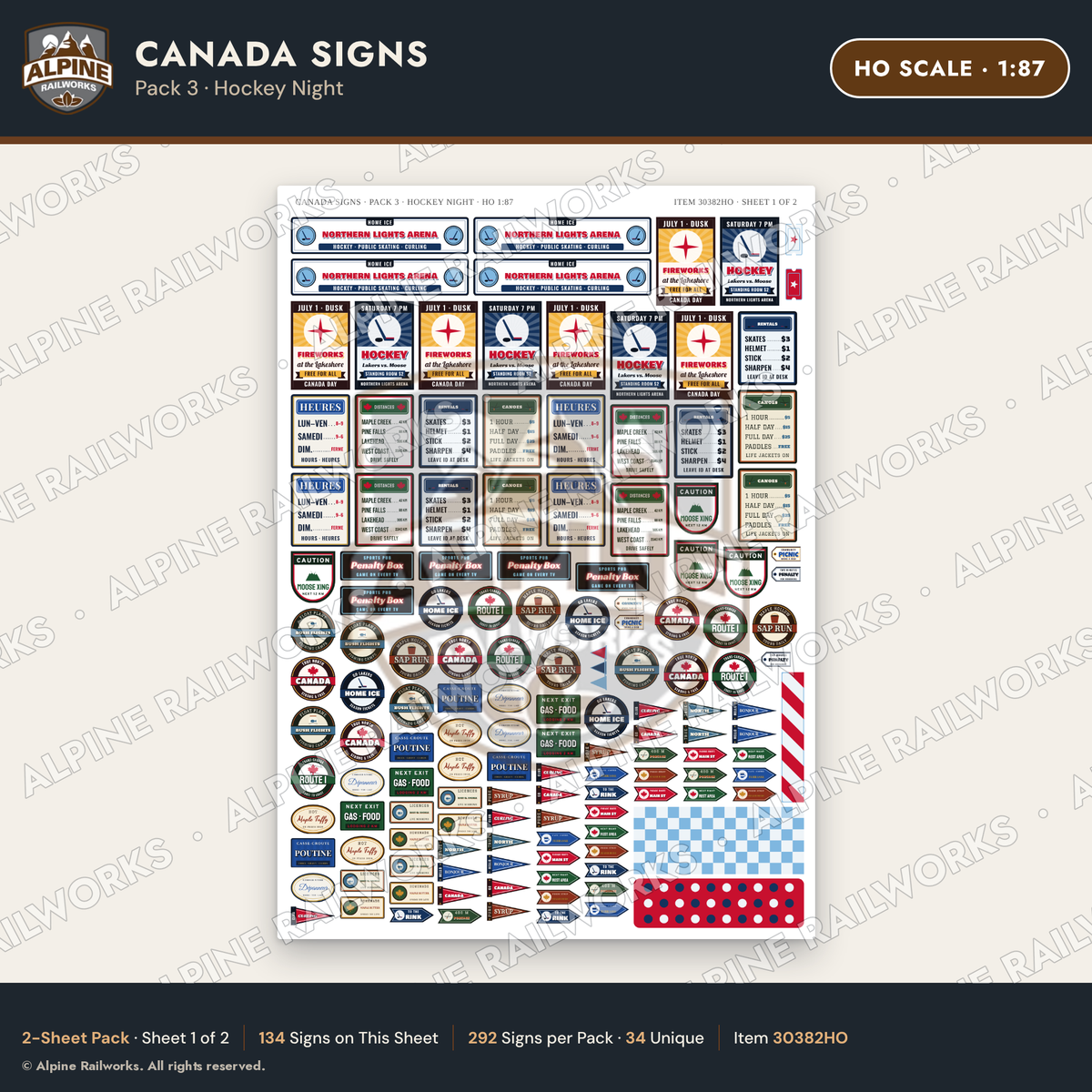 Alpine Railworks 30382HO HO Scale Canada Signs - Hockey Night