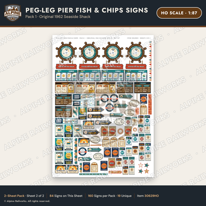 Alpine Railworks 30629HO HO Scale Fast Food Signs - Fish & Chips