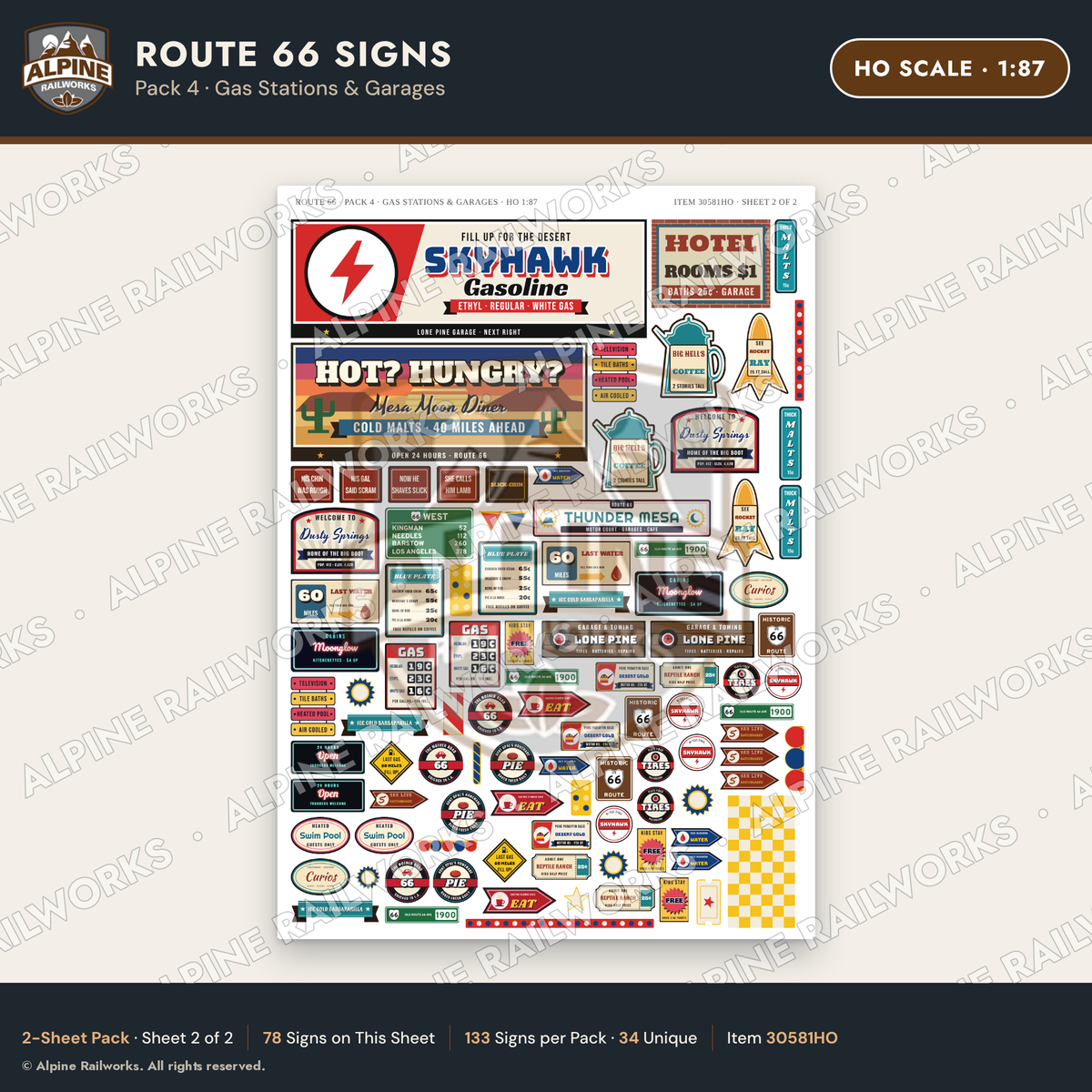 Alpine Railworks 30581HO HO Scale Route 66 Highway Signs