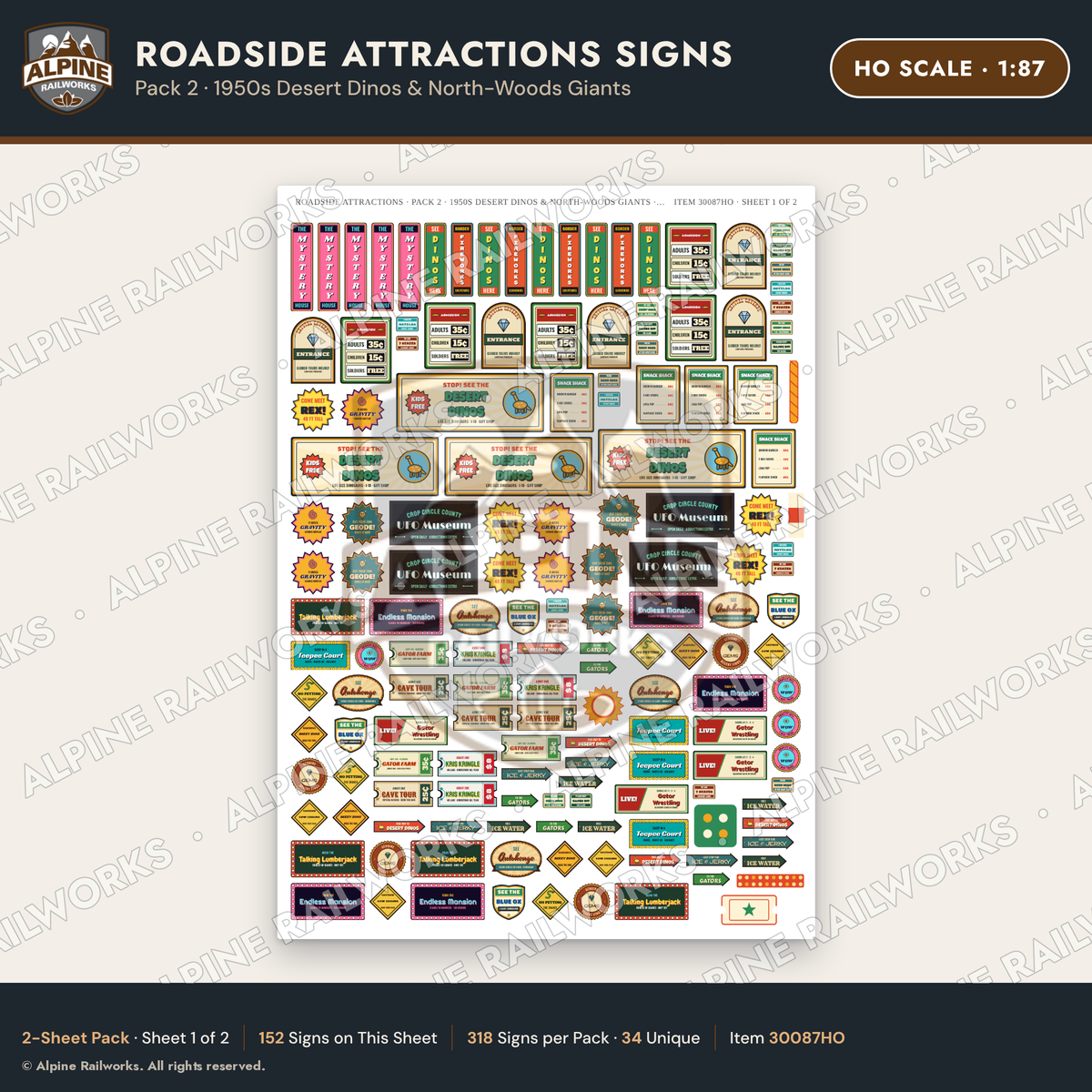 Alpine Railworks 30087HO HO Scale Roadside Attractions Signs
