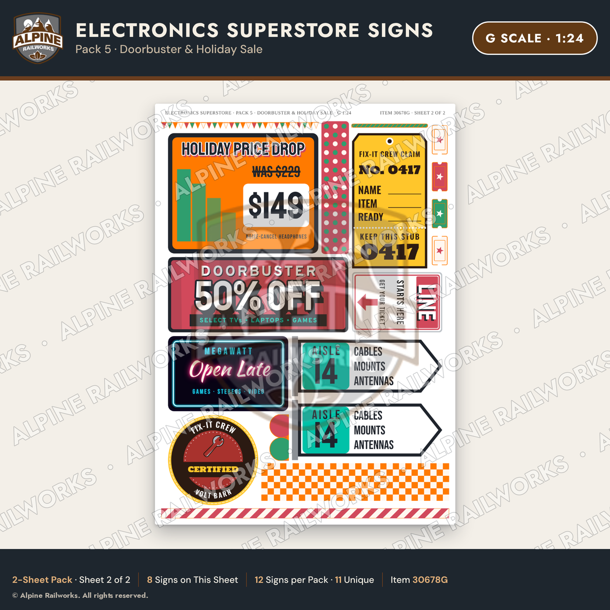 Alpine Railworks 30678G G Scale Electronics Superstore Signs