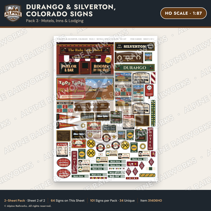 Alpine Railworks 31406HO HO Scale Durango CO Signs - Motels & Inns