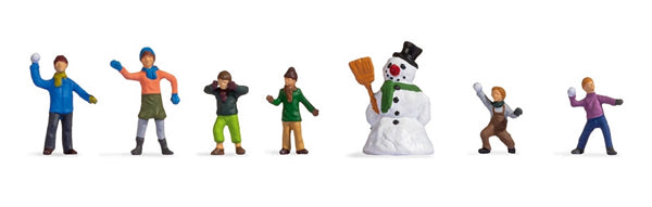 Noch 15821 HO Scale Children in the Snow -- 6 Kids, Snowman