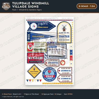 Alpine Railworks 31176G G Scale Roadside Signs - Windmill Village