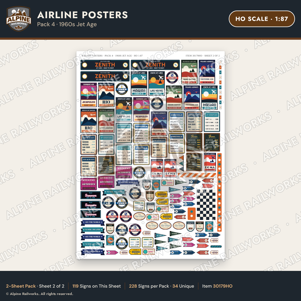 Alpine Railworks 30179HO HO Scale Airline Posters - 1960s Jet Age