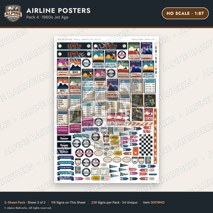 Alpine Railworks 30179HO HO Scale Airline Posters - 1960s Jet Age