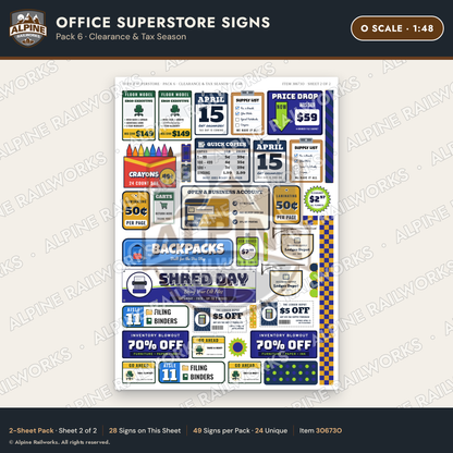 Alpine Railworks 30673O O Scale Office Superstore Signs - Clearance