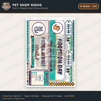 Alpine Railworks 30665G G Scale Pet Shop Signs - Adoption Day