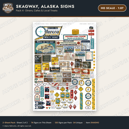 Alpine Railworks 31443HO HO Scale Skagway AK Signs - Diners & Cafes