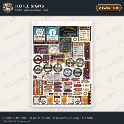 Alpine Railworks 30122O O Scale Hotel Signs - Victorian Grand Hotel