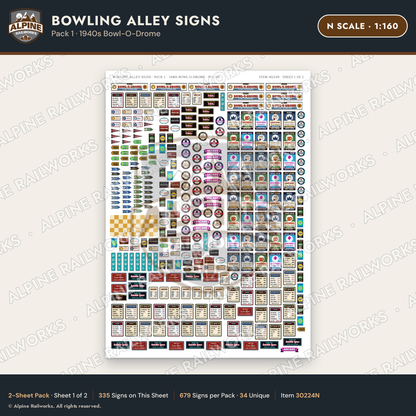 Alpine Railworks 30224N N Scale Bowling Alley Signs - Bowl-O-Drome