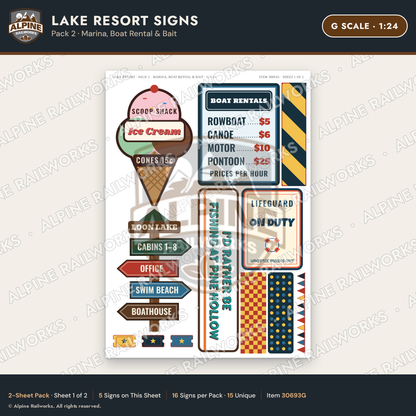 Alpine Railworks 30693G G Scale Lake Resort Signs - Marina