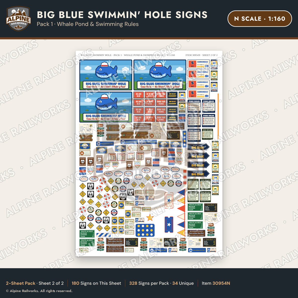 Alpine Railworks 30954N N Scale Roadside Attraction Signs - Blue Whale