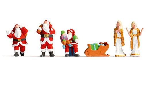 Noch 15920 HO Scale Christmas Figure Set, Santas, Angels & Sleigh