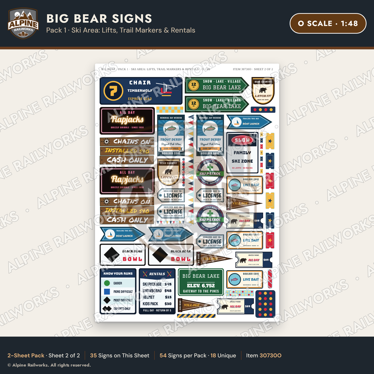 Alpine Railworks 30730O O Scale Tourist Signs - Big Bear Lake - Lifts