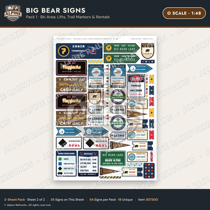 Alpine Railworks 30730O O Scale Tourist Signs - Big Bear Lake - Lifts