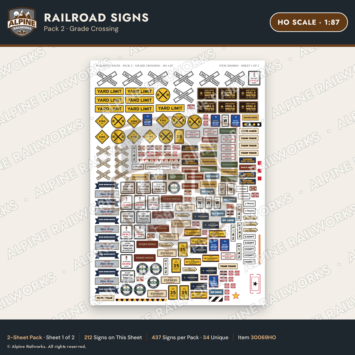 Alpine Railworks 30069HO HO Scale Railroad Signs - Grade Crossing