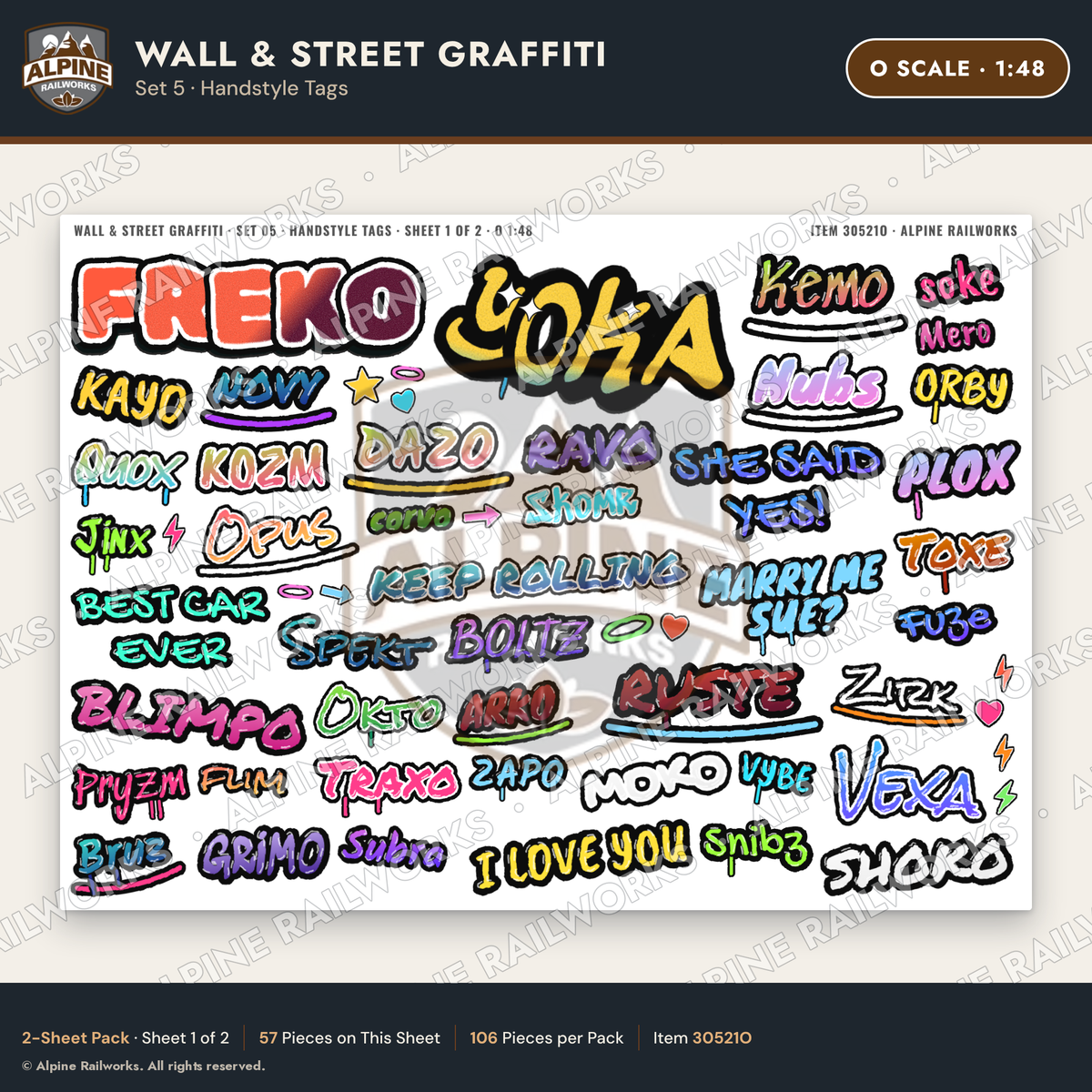 Alpine Railworks 30521O O Scale Wall & Street Graffiti Cut-Outs