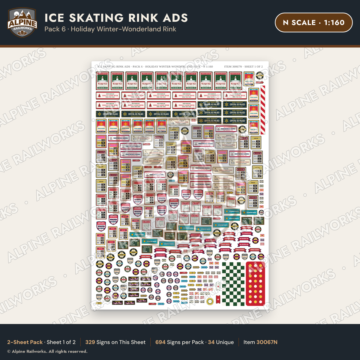 Alpine Railworks 30067N N Scale Ice Skating Rink Ads