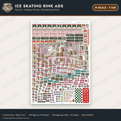 Alpine Railworks 30067N N Scale Ice Skating Rink Ads