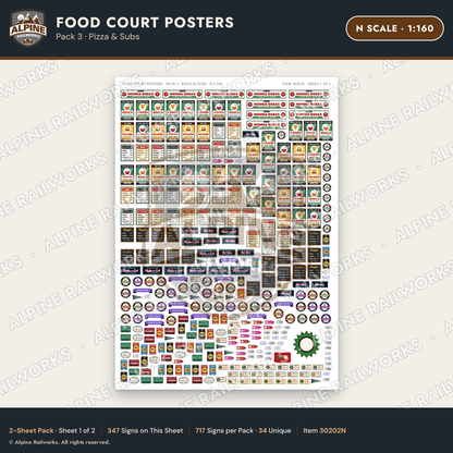 Alpine Railworks 30202N N Scale Food Court Posters - Pizza & Subs