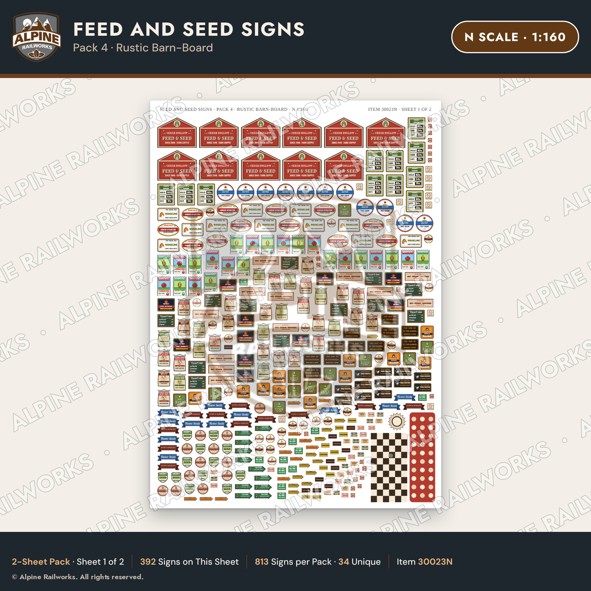 Alpine Railworks 30023N N Scale Feed and Seed Signs