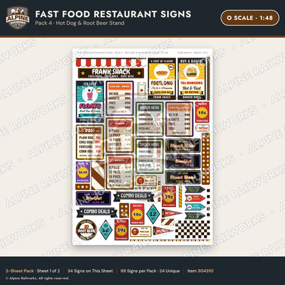 Alpine Railworks 30431O O Scale Fast Food Restaurant Signs - Hot Dog