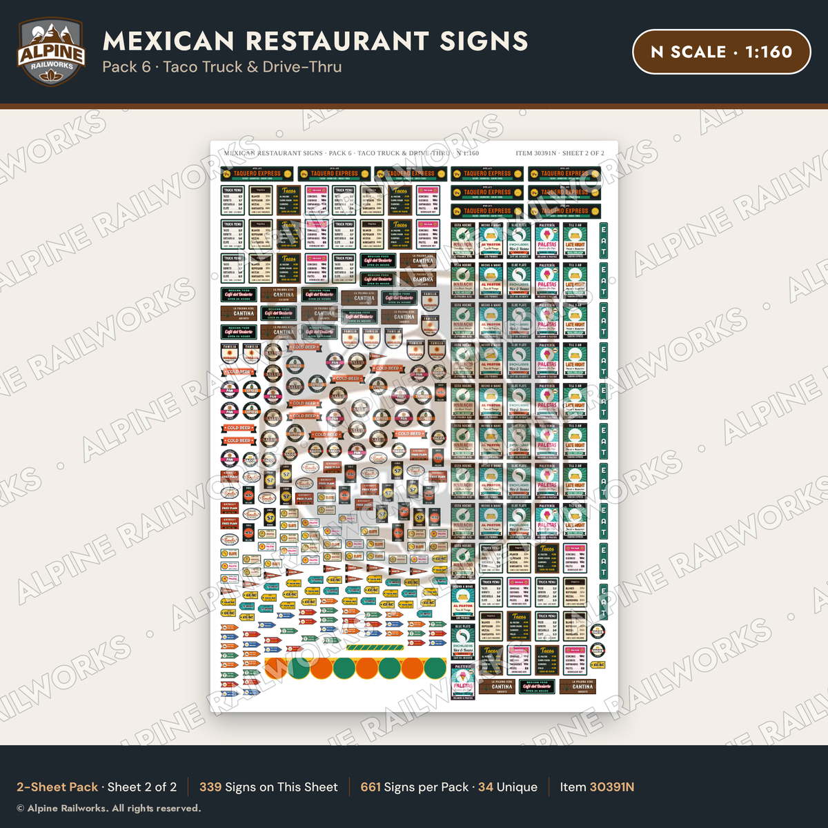 Alpine Railworks 30391N N Scale Mexican Restaurant Signs - Taco Truck