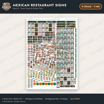 Alpine Railworks 30391N N Scale Mexican Restaurant Signs - Taco Truck