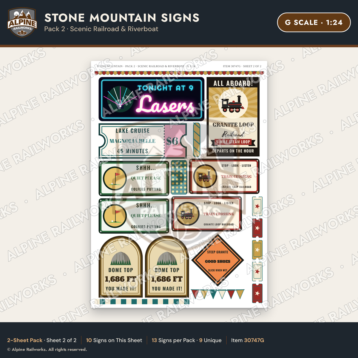 Alpine Railworks 30747G G Scale Tourist Signs - Stone Mountain