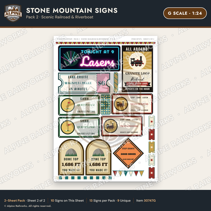 Alpine Railworks 30747G G Scale Tourist Signs - Stone Mountain
