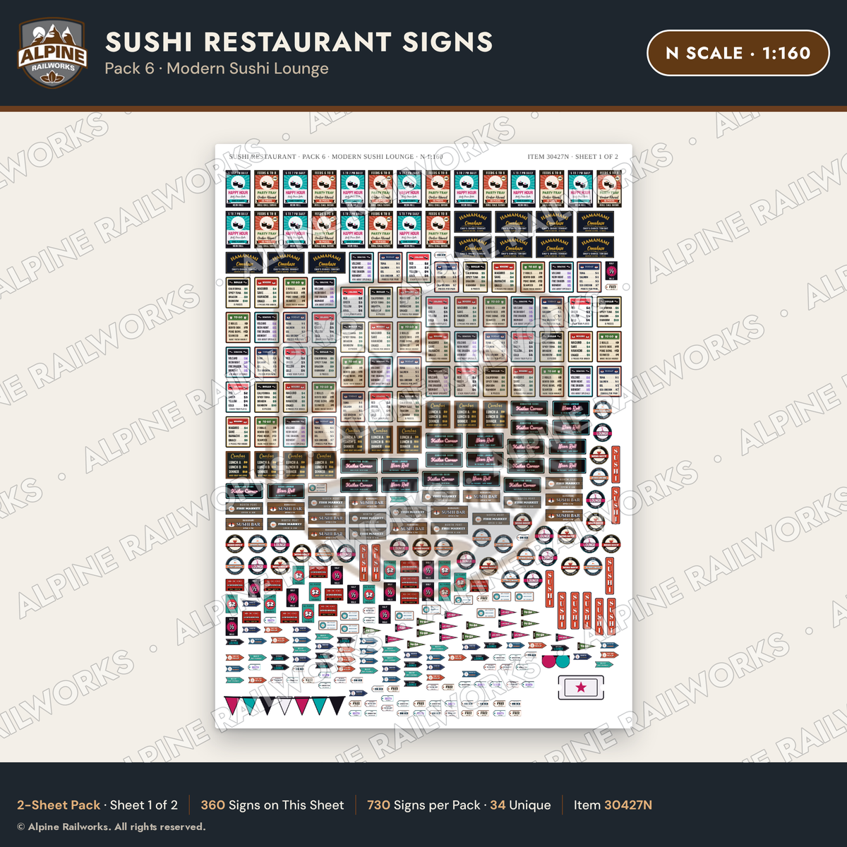 Alpine Railworks 30427N N Scale Sushi Restaurant Signs