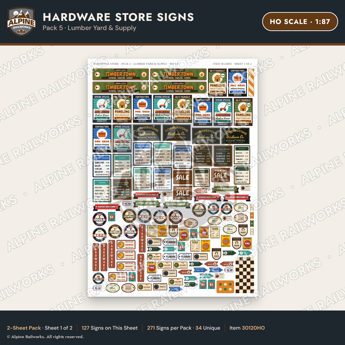 Alpine Railworks 30120HO HO Scale Hardware Store Signs - Lumber Yard